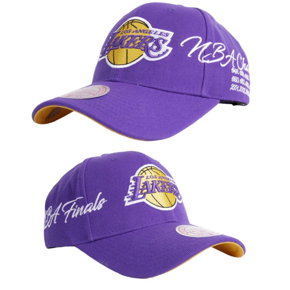 Mitchell & Ness Los Angeles Lakers Wrap Pro Snapback Hat Cap Purple / Gold OSFM